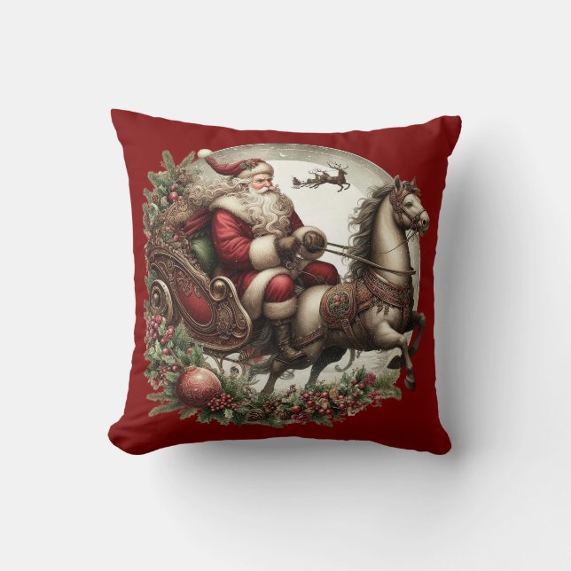 Almofada Pai Natal num trenó e num cavalo (Frente)