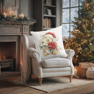 Almofada Pai Natal ursinho com flores de Natal