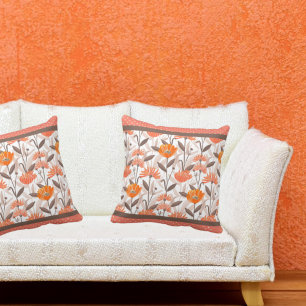 Almofada Painel bonito Coral e Floral Laranja