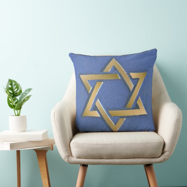 Almofada Painel de Arte Estrela de Davi Azul Dourado (Cadeira)