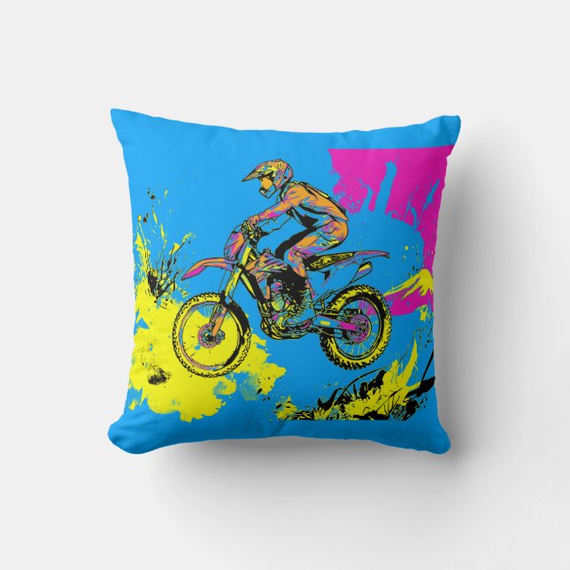 Almofada Paint Splatter - Cavaleiro Motocross (Frente)