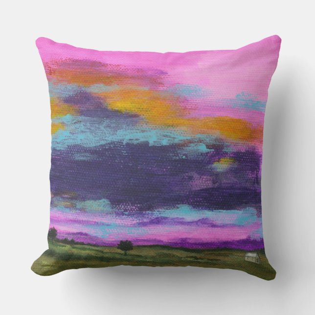 Almofada Paisagem Arte Cor-de-rosa Fazenda sunset (Frente)