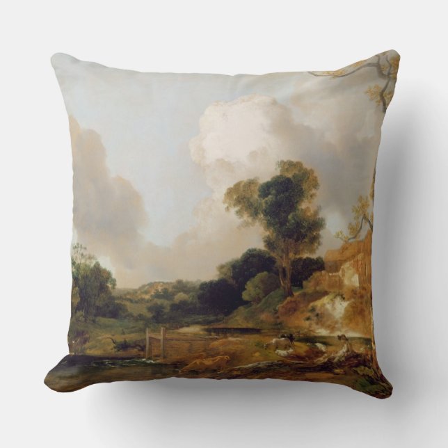 Almofada Paisagem com córrego e Weir (óleo em canvas) (Frente)