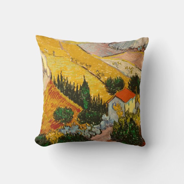 Almofada Paisagem com House e Ploughma Vincent van Gogh (Frente)