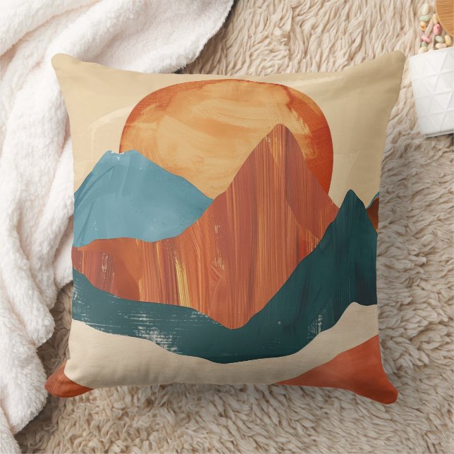 Almofada Paisagem de Boho Abstrato Mountain com Sol (Cobertor)