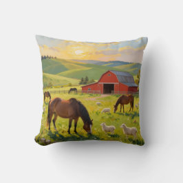Almofada Paisagem de Celeiro Pastoral – Manhã em Meadowligh