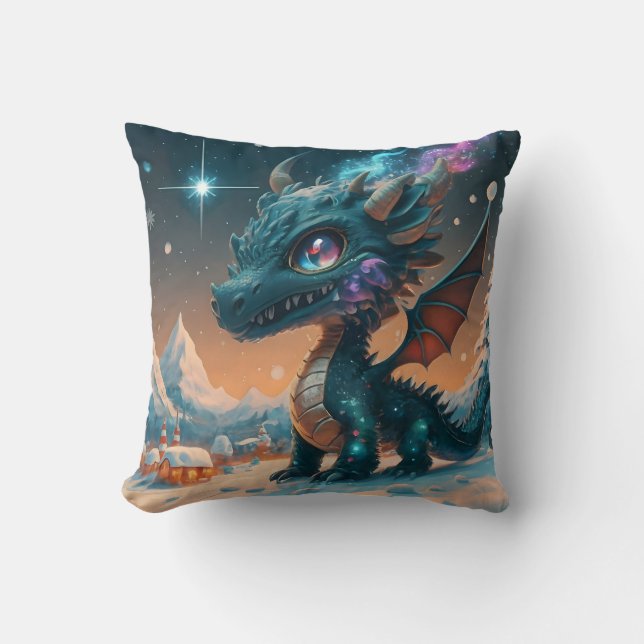 Almofada Paisagem de inverno de Chibi Dragon Mystical (Frente)