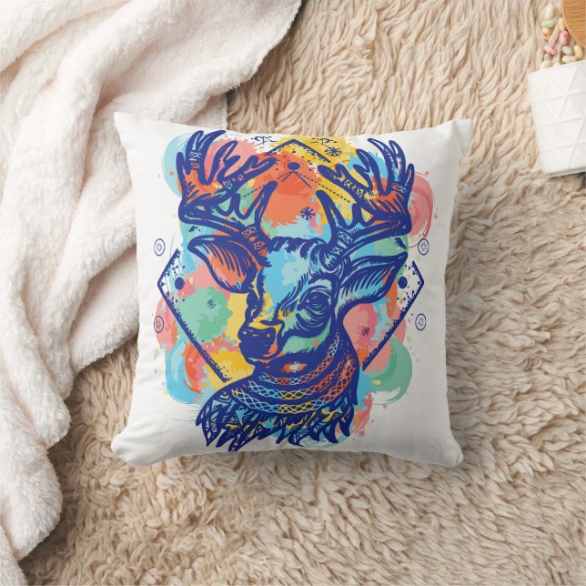 Almofada Paisagem de Inverno: Design de Cores de Veado (Cobertor)