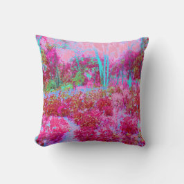 Almofada Paisagem de Jardim Vermelho e Rosa Impressionista