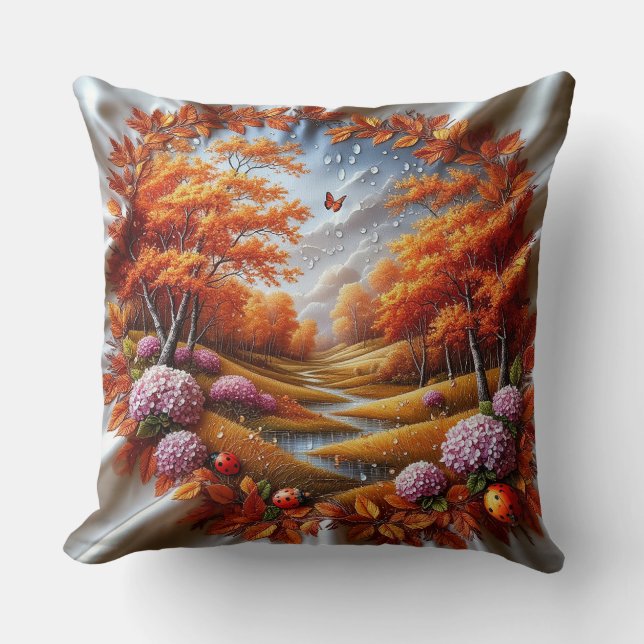 Almofada Paisagem de Outono Decorada com Hortênsias (Frente)