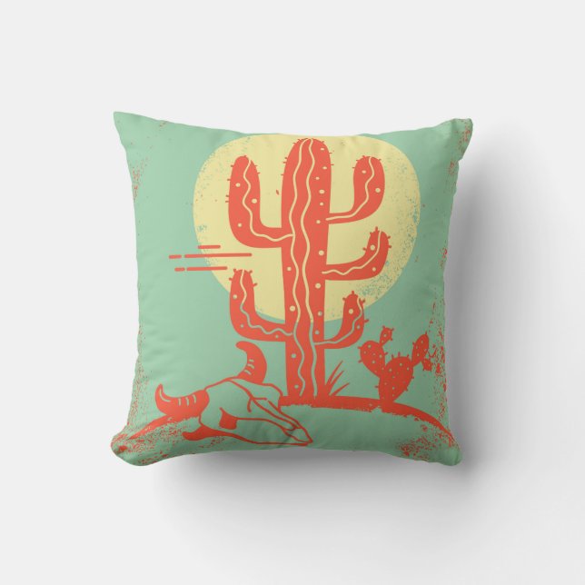 Almofada Paisagem do deserto com Cactus e crânio de vaca. V (Frente)