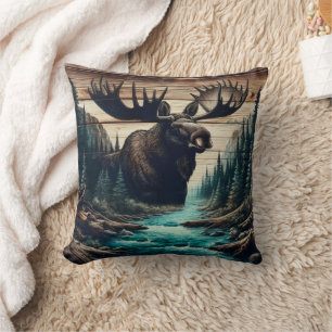 Almofada Paisagem do rio Serene Sobrevista com Moose Majest