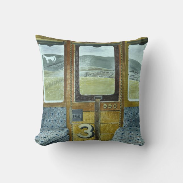 Almofada Paisagem do trem (por Eric Ravilious) (Frente)