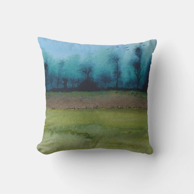Almofada paisagem florestal mística verde e negra (Frente)