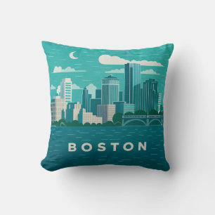 Almofada Paisagem Noturna da Cidade de Massachusetts   Cida
