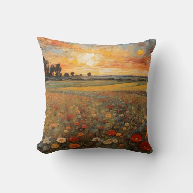 Almofada Paisagem Paisagem Flor Sunset Campo 3 (Frente)