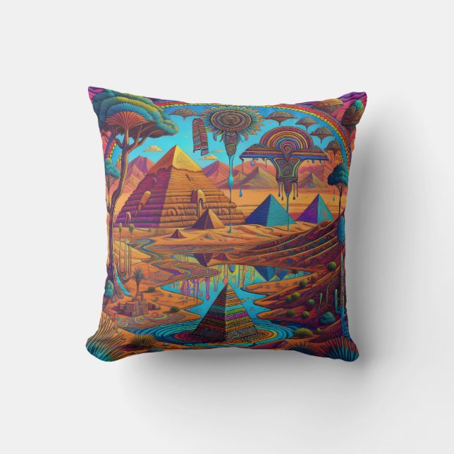 Almofada Paisagem Psicodélica Egípcia (Frente)