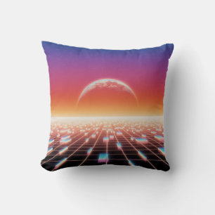 Almofada Paisagem Retro-Futurística de Ondas Sintéticas