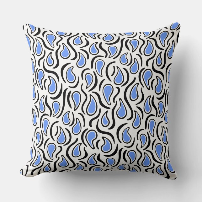 Almofada Paisley Abstrato 230523 - Baby Blue, B&W (Frente)