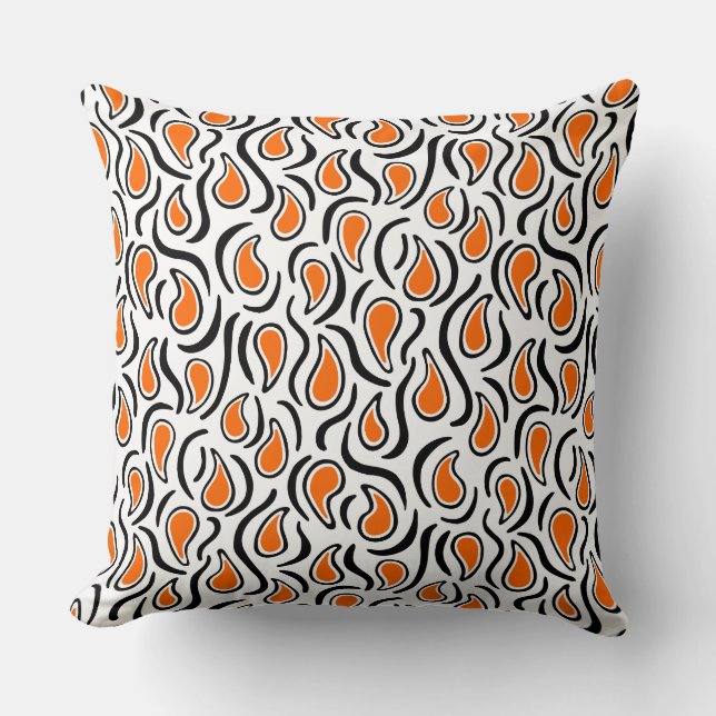 Almofada Paisley Abstrato 230523 - Laranja, Preto e Branco (Frente)