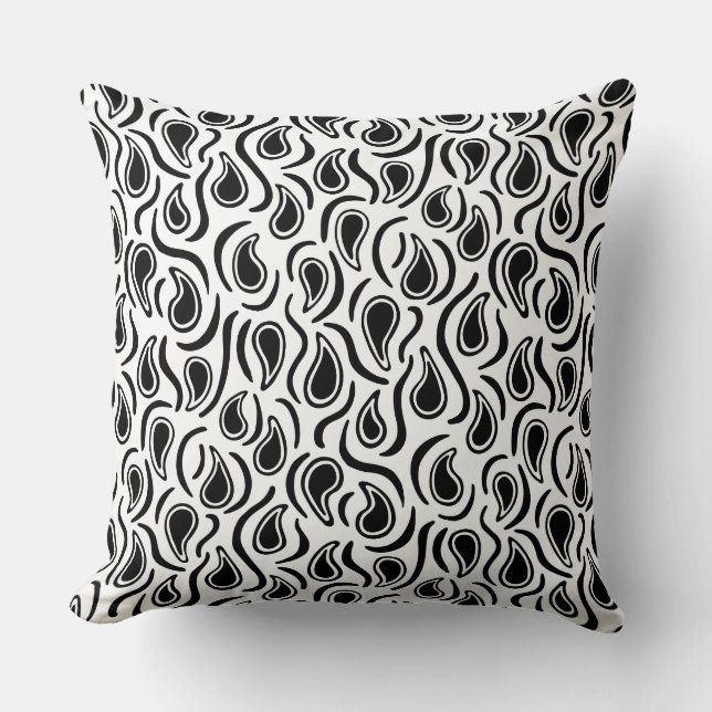 Almofada Paisley Abstrato 230523 - Preto e Branco (Frente)