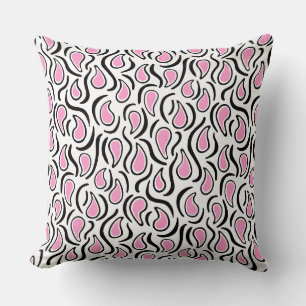 Almofada Paisley Abstrato 230523 - Rosa, Preto e Branco