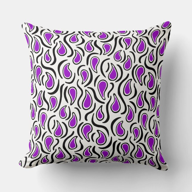 Almofada Paisley Abstrato 230523 - Roxo, Preto e Branco (Frente)