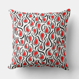 Almofada Paisley Abstrato 230523 - Vermelho, Preto e Branco