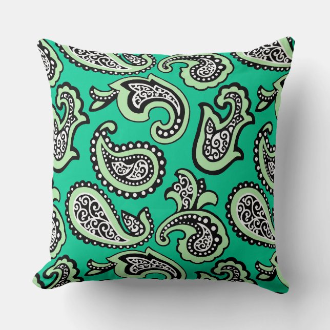 Almofada Paisley Atemporal em Fundo Verde (Frente)