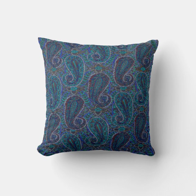 Almofada Paisley Azul Indiano Boho Clássico Vintage (Frente)