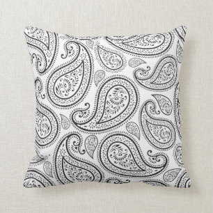 Almofada Paisley Branco e Preto Moderno
