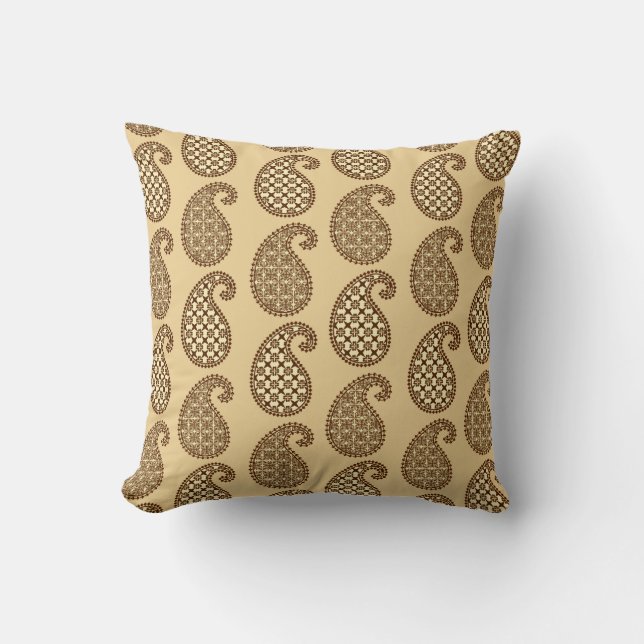 Almofada Paisley, bronzeado, creme e chocolate (Frente)