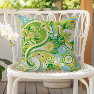Almofada Paisley Floral Alegre Verde Amarelo Azul