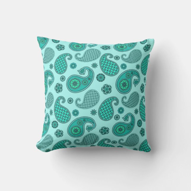 Almofada Paisley Pattern, Aqua e Turquoise (Frente)