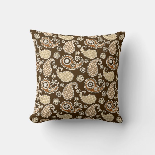 Almofada Paisley Pattern, Chocolate Brown e Tan (Frente)