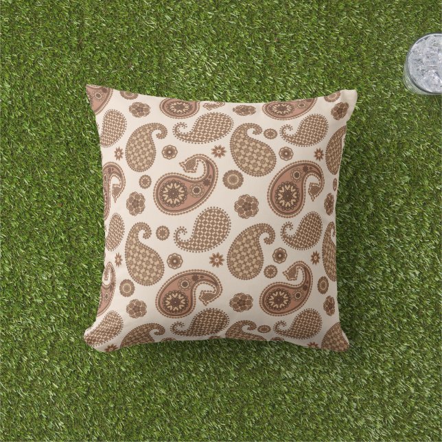 Almofada Paisley Pattern, Chocolate Brown e Tan em Beige (Grama)