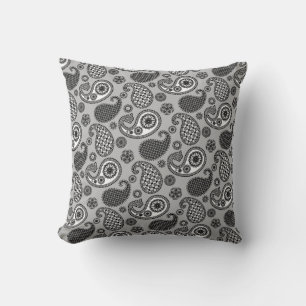 Almofada Paisley Pattern, Cinza, Preto e Branco