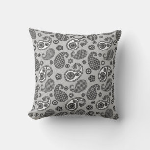 Almofada Paisley Pattern, Cinza, Preto e Branco