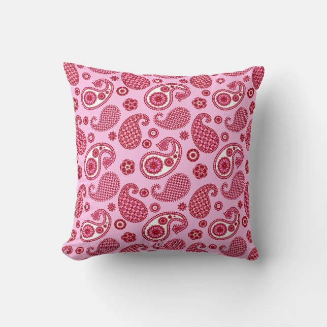Almofada Paisley Pattern, Peppermint Rosa e Branco (Frente)