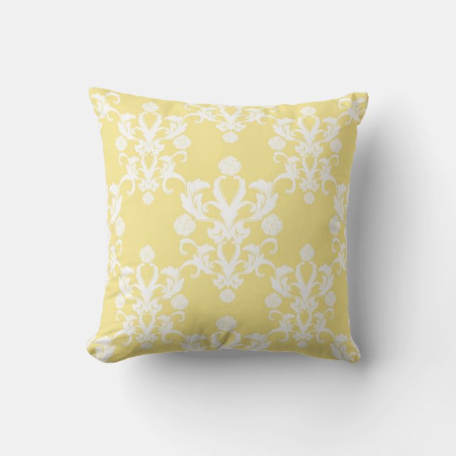 Almofada Pale Amarelo Damask Estilo Vintage Desbotado (Frente)