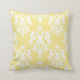 Almofada Pale Amarelo Damask Estilo Vintage Desbotado