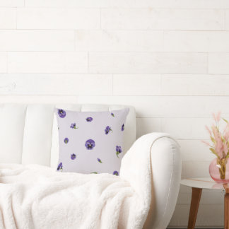 Almofada Pale Lavender Purple Japanese Pansy Floral Pattern