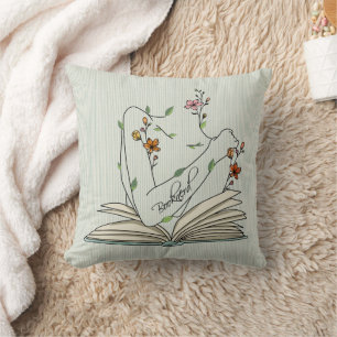 Almofada Palha de livros nerd delicada flores silvestres