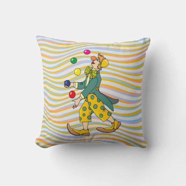 Almofada Palhaço Engraçado Brincando Com Bolas Coloridas (Frente)