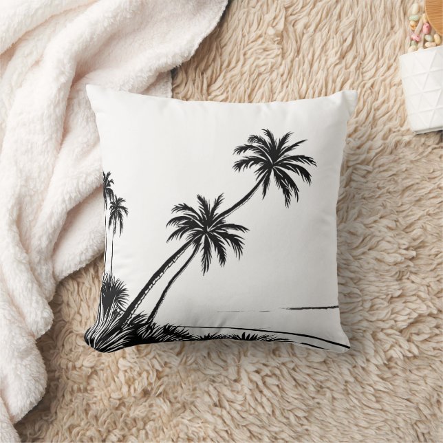 Almofada Palm Beach Ocean Modern Black and White (Cobertor)