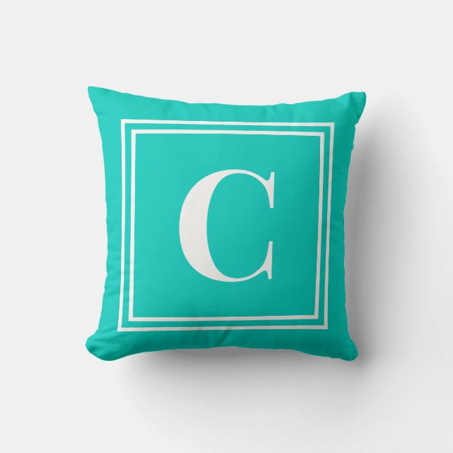Almofada Palm Beach Preppy Turquoise Monogram Throw Pillow (Frente)