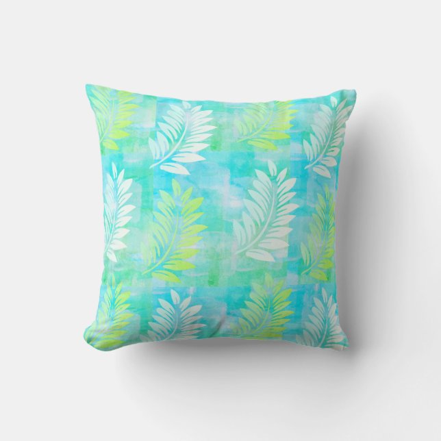 Almofada Palm Leaf Pattern on Caribe Blue Tropical (Frente)