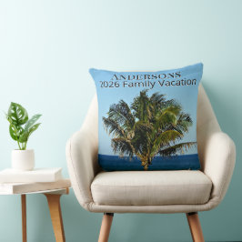 Almofada Palm Tree & Ocean Photo | Custom Family Name/Year