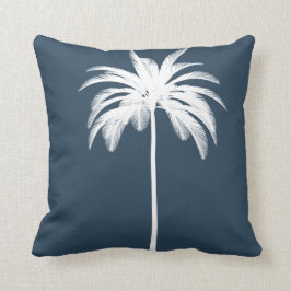 Almofada Palm Tree Vintage White Blue Tropical Elegante