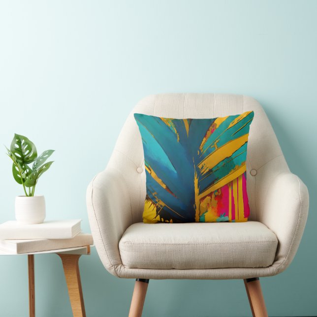Almofada Palma Dourada – Energia Tropical Abstrata (Cadeira)